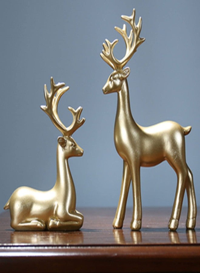 BULINGNA 2Pcs Christmas Reindeer Figurines, Resin Elk Sculpture Miniature Figurine Xmas Deer Statue Artificial Animal Crafts Home Decoration Ornament (Solid Gold) - Image 3
